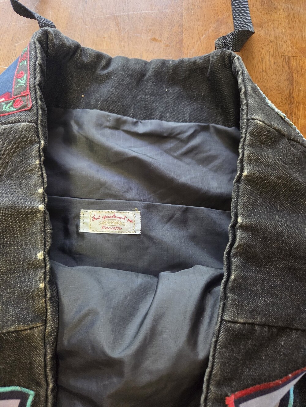 Vintage Upcycled Black Denim XL Tote Bag 22x16 - One-of-a-Kind Handmade Pop Art - Picture 5 of 8